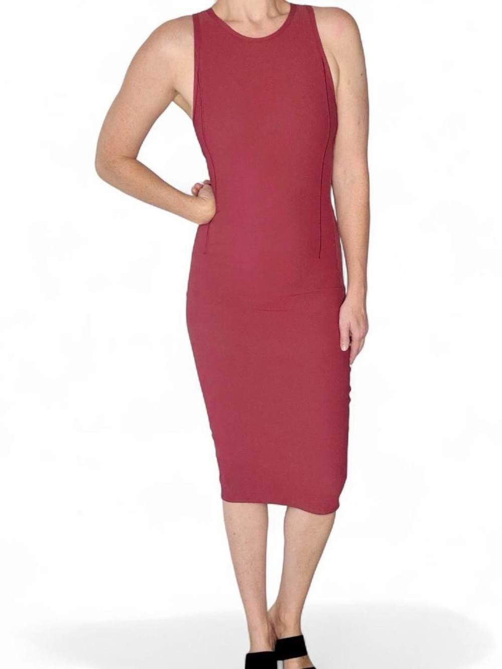 Lululemon Maroon Ribbed BodyCon Open Back Sleeveless Dress